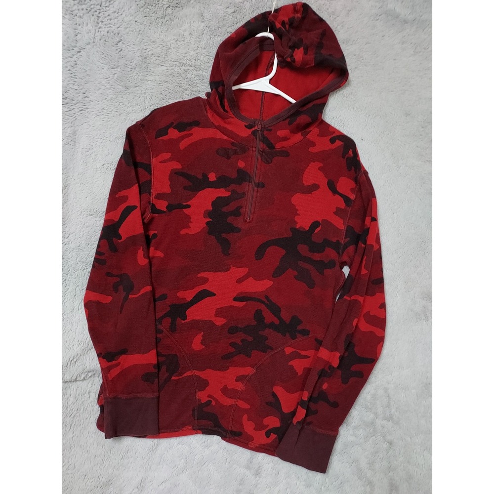 Polo Ralph Lauren Hoodie Mens Small Camo Thermal Waffle Knit Maroon Drawstring S